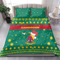 Cameroon Christmas Bedding Set with Green Red Pattern Coat of Arms Santa Hat and Stars Motif - Wonder Print Shop