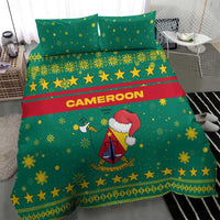 Cameroon Christmas Bedding Set with Green Red Pattern Coat of Arms Santa Hat and Stars Motif - Wonder Print Shop