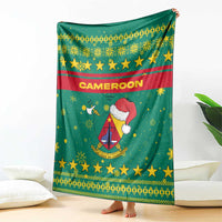 Cameroon Christmas Blanket with Green Red Pattern Coat of Arms Santa Hat and Stars Motif - Wonder Print Shop