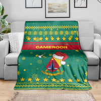 Cameroon Christmas Blanket with Green Red Pattern Coat of Arms Santa Hat and Stars Motif - Wonder Print Shop
