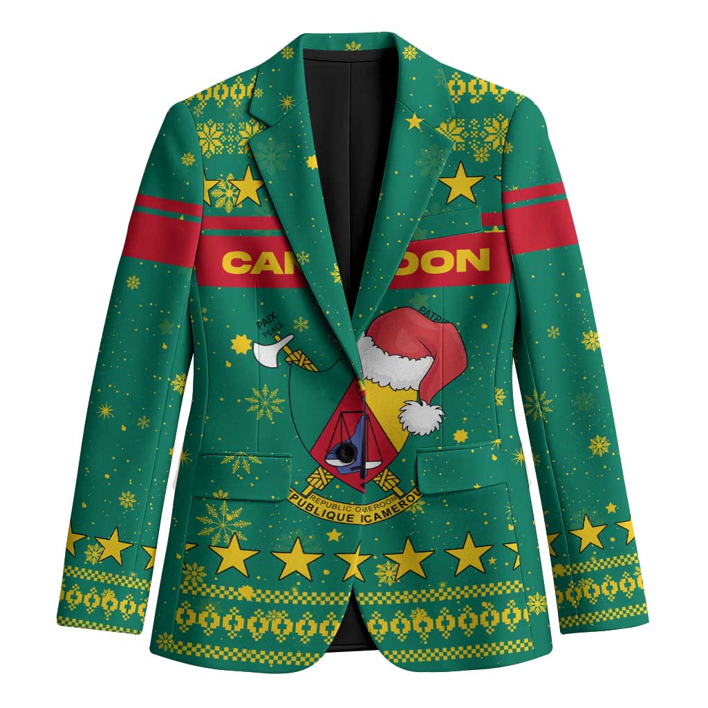 Cameroon Christmas Blazer with Green Red Pattern Coat of Arms Santa Hat and Stars Motif - Wonder Print Shop