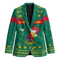 Cameroon Christmas Blazer with Green Red Pattern Coat of Arms Santa Hat and Stars Motif - Wonder Print Shop
