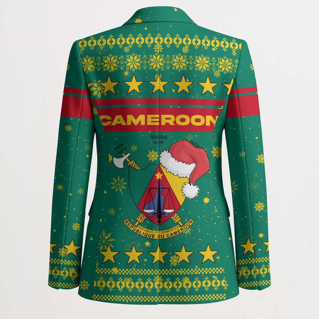 Cameroon Christmas Blazer with Green Red Pattern Coat of Arms Santa Hat and Stars Motif - Wonder Print Shop