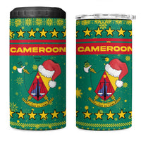 Cameroon Christmas 4 in 1 Can Cooler Tumbler with Green Red Pattern Coat of Arms Santa Hat and Stars Motif - Wonder Print Shop