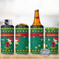 Cameroon Christmas 4 in 1 Can Cooler Tumbler with Green Red Pattern Coat of Arms Santa Hat and Stars Motif - Wonder Print Shop