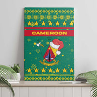 Cameroon Christmas Canvas Wall Art with Green Red Pattern Coat of Arms Santa Hat and Stars Motif - Wonder Print Shop