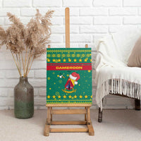 Cameroon Christmas Canvas Wall Art with Green Red Pattern Coat of Arms Santa Hat and Stars Motif - Wonder Print Shop