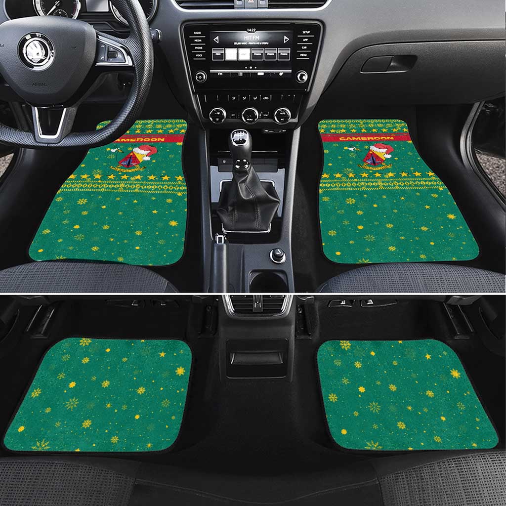 Cameroon Christmas Car Mats with Green Red Pattern Coat of Arms Santa Hat and Stars Motif - Wonder Print Shop
