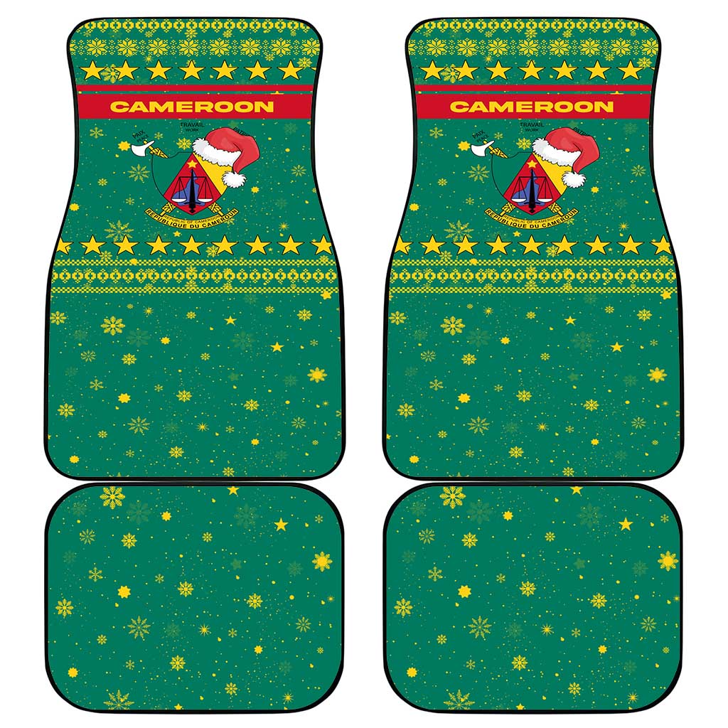 Cameroon Christmas Car Mats with Green Red Pattern Coat of Arms Santa Hat and Stars Motif - Wonder Print Shop