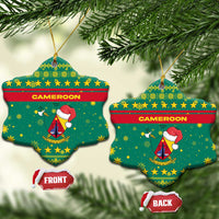 Cameroon Christmas Ceramic Ornament with Green Red Pattern Coat of Arms Santa Hat and Stars Motif - Wonder Print Shop