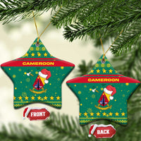 Cameroon Christmas Ceramic Ornament with Green Red Pattern Coat of Arms Santa Hat and Stars Motif - Wonder Print Shop