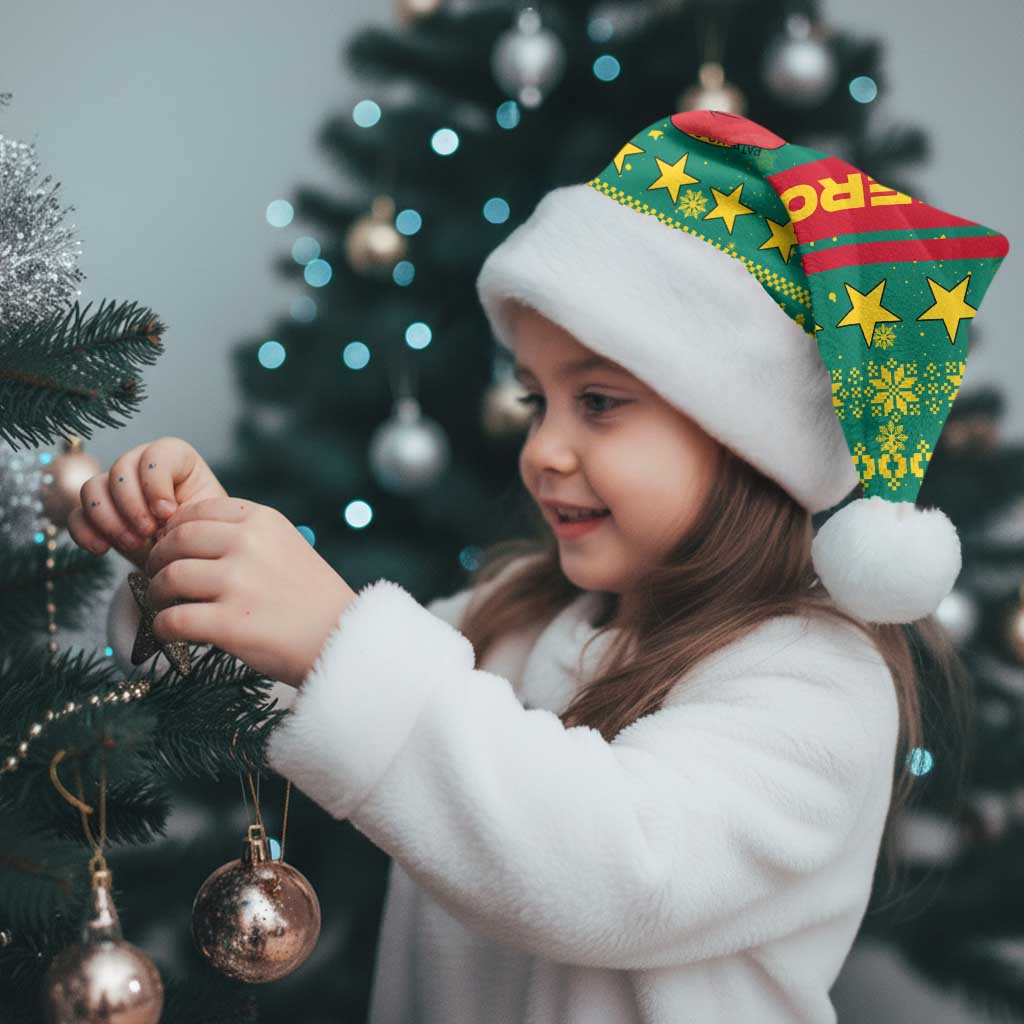Cameroon Christmas Santa Hat with Green Red Pattern Coat of Arms Santa Hat and Stars Motif - Wonder Print Shop