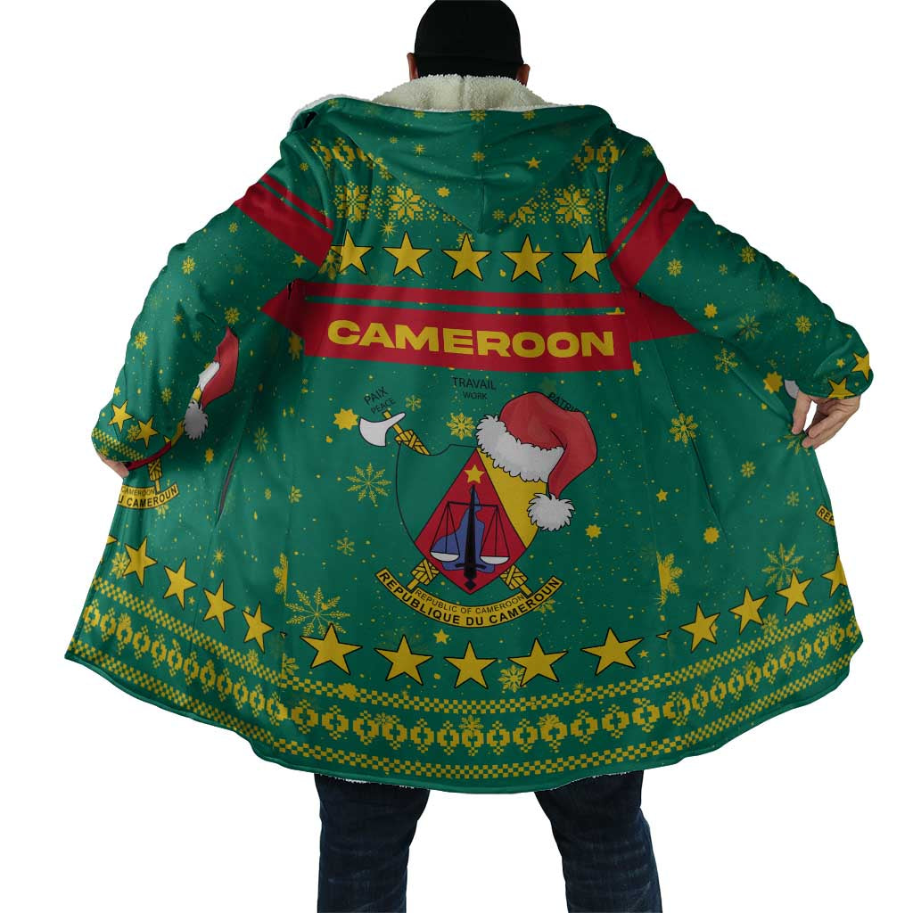 Cameroon Christmas Cloak with Green Red Pattern Coat of Arms Santa Hat and Stars Motif - Wonder Print Shop
