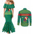 Cameroon Christmas Couples Matching Mermaid Dress and Long Sleeve Button Shirt with Green Red Pattern Coat of Arms Santa Hat and Stars Motif - Wonder Print Shop