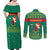 Cameroon Christmas Couples Matching Off Shoulder Maxi Dress and Long Sleeve Button Shirt with Green Red Pattern Coat of Arms Santa Hat and Stars Motif - Wonder Print Shop