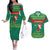 Cameroon Christmas Couples Matching Off The Shoulder Long Sleeve Dress and Hawaiian Shirt with Green Red Pattern Coat of Arms Santa Hat and Stars Motif - Wonder Print Shop