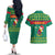 Cameroon Christmas Couples Matching Off The Shoulder Long Sleeve Dress and Hawaiian Shirt with Green Red Pattern Coat of Arms Santa Hat and Stars Motif - Wonder Print Shop