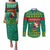 Cameroon Christmas Couples Matching Puletasi and Long Sleeve Button Shirt with Green Red Pattern Coat of Arms Santa Hat and Stars Motif - Wonder Print Shop