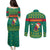 Cameroon Christmas Couples Matching Puletasi and Long Sleeve Button Shirt with Green Red Pattern Coat of Arms Santa Hat and Stars Motif - Wonder Print Shop