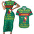 Cameroon Christmas Couples Matching Short Sleeve Bodycon Dress and Hawaiian Shirt with Green Red Pattern Coat of Arms Santa Hat and Stars Motif - Wonder Print Shop