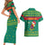 Cameroon Christmas Couples Matching Short Sleeve Bodycon Dress and Hawaiian Shirt with Green Red Pattern Coat of Arms Santa Hat and Stars Motif - Wonder Print Shop