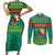 Cameroon Christmas Couples Matching Short Sleeve Bodycon Dress and Long Sleeve Button Shirt with Green Red Pattern Coat of Arms Santa Hat and Stars Motif - Wonder Print Shop