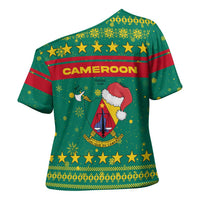Cameroon Christmas Cross Shoulder Shirt with Green Red Pattern Coat of Arms Santa Hat and Stars Motif - Wonder Print Shop