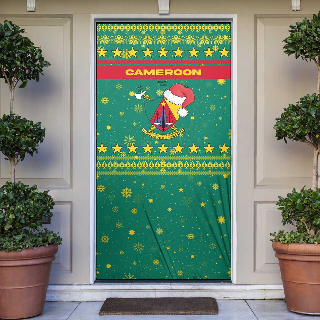 Cameroon Christmas Door Cover with Green Red Pattern Coat of Arms Santa Hat and Stars Motif - Wonder Print Shop