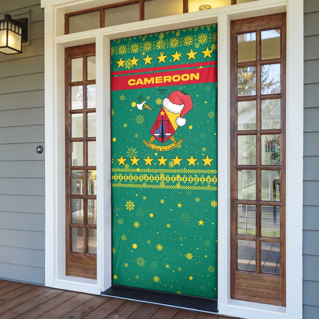 Cameroon Christmas Door Cover with Green Red Pattern Coat of Arms Santa Hat and Stars Motif - Wonder Print Shop