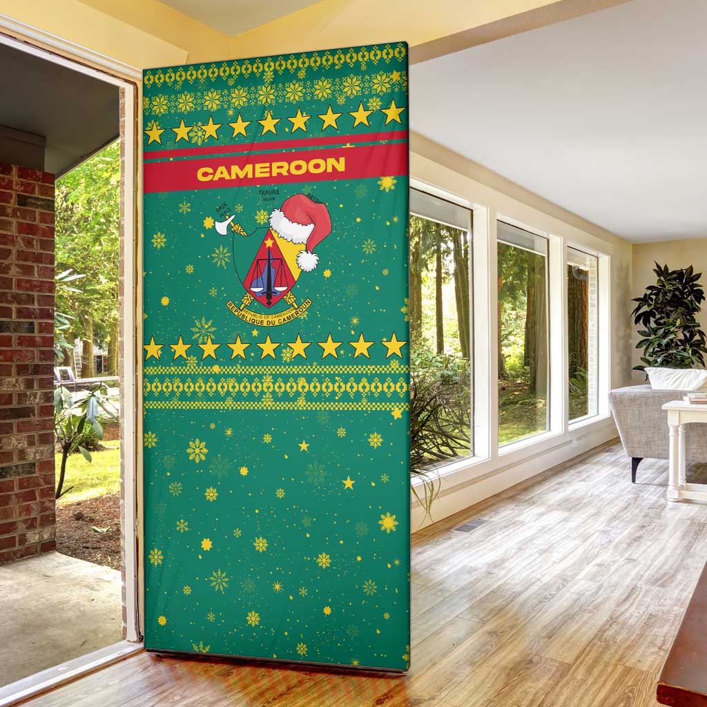Cameroon Christmas Door Cover with Green Red Pattern Coat of Arms Santa Hat and Stars Motif - Wonder Print Shop