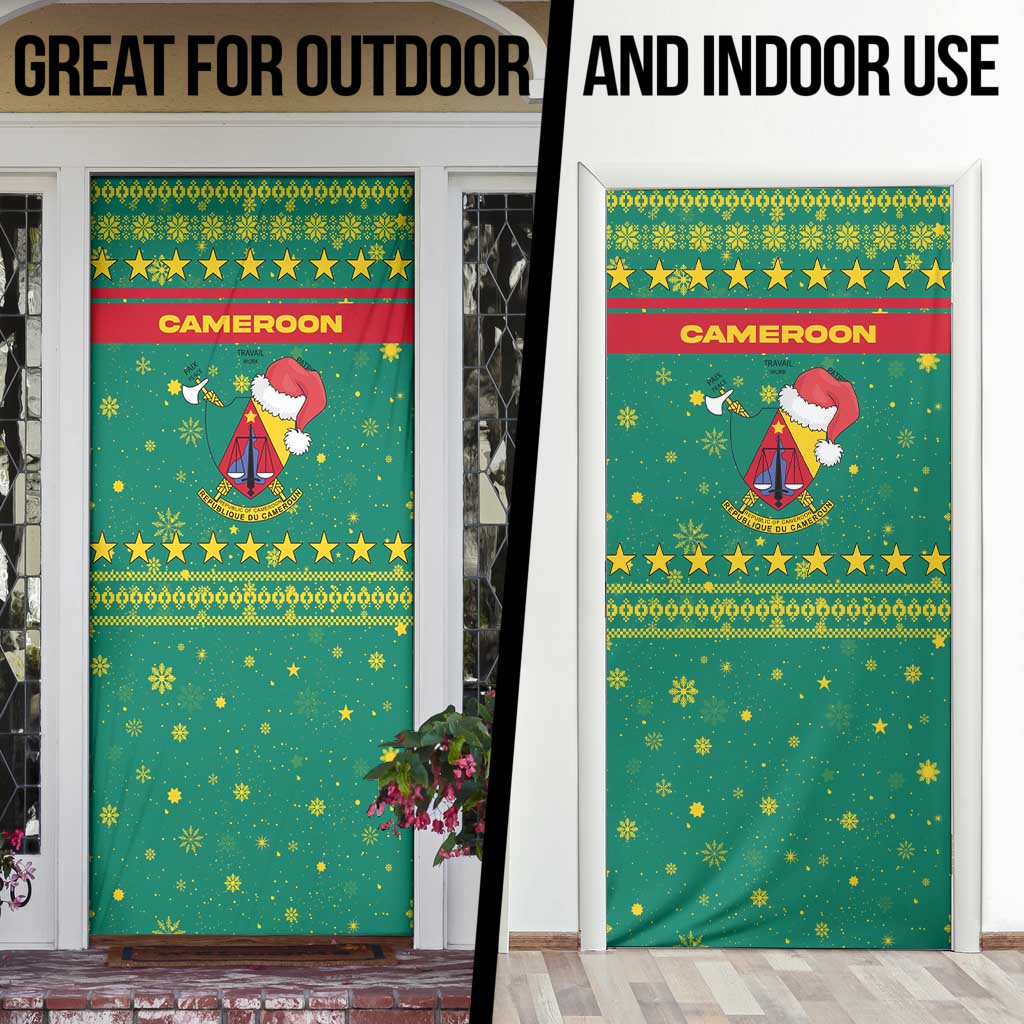 Cameroon Christmas Door Cover with Green Red Pattern Coat of Arms Santa Hat and Stars Motif - Wonder Print Shop