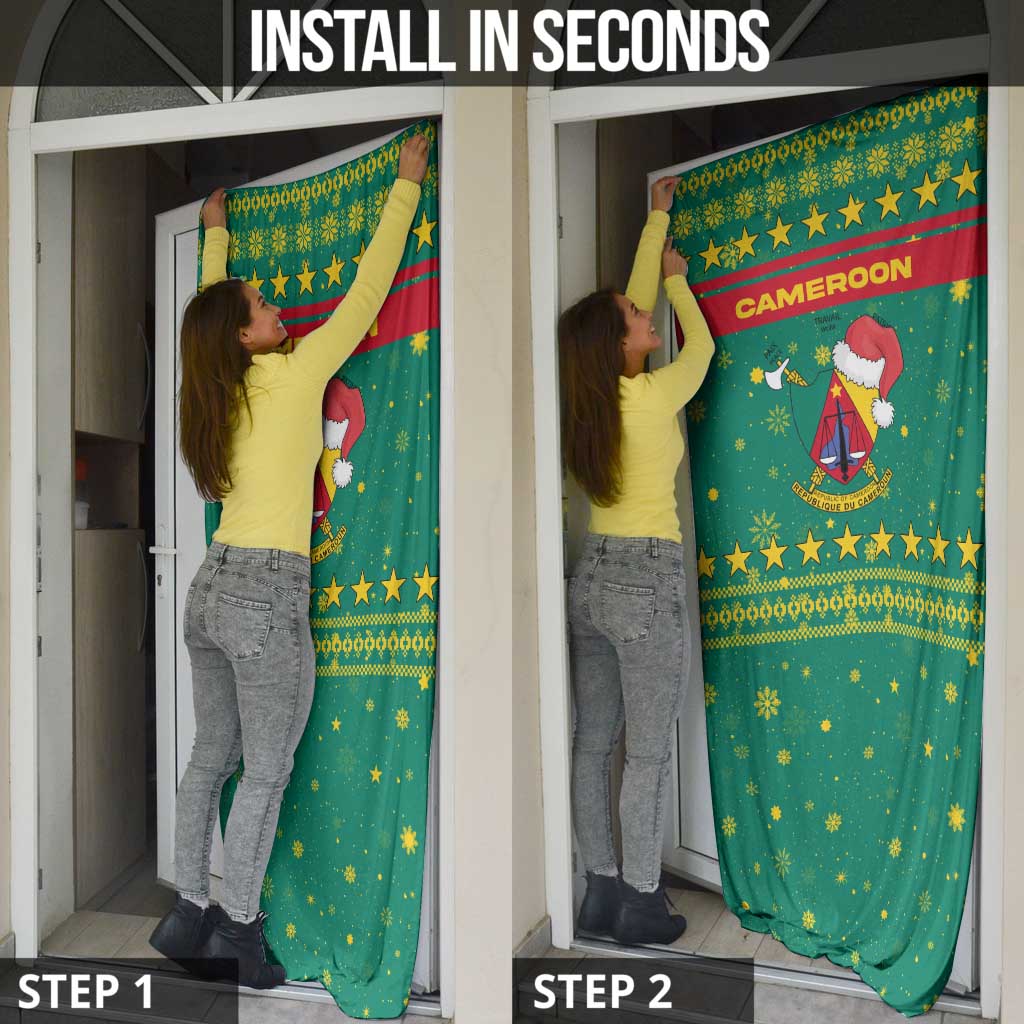 Cameroon Christmas Door Cover with Green Red Pattern Coat of Arms Santa Hat and Stars Motif - Wonder Print Shop