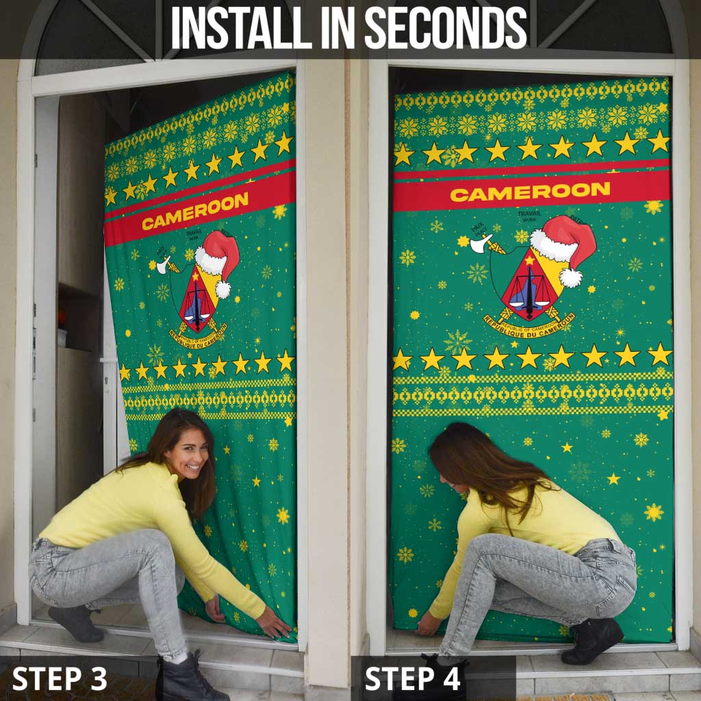 Cameroon Christmas Door Cover with Green Red Pattern Coat of Arms Santa Hat and Stars Motif - Wonder Print Shop