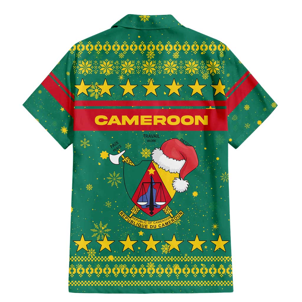 Cameroon Christmas Family Matching Mermaid Dress and Hawaiian Shirt with Green Red Pattern Coat of Arms Santa Hat and Stars Motif - Wonder Print Shop