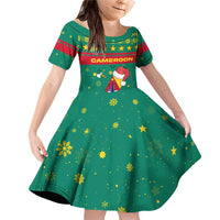 Cameroon Christmas Family Matching Off Shoulder Short Dress and Hawaiian Shirt with Green Red Pattern Coat of Arms Santa Hat and Stars Motif - Wonder Print Shop