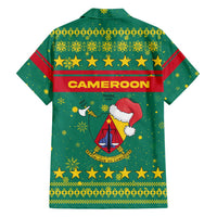 Cameroon Christmas Family Matching Off Shoulder Short Dress and Hawaiian Shirt with Green Red Pattern Coat of Arms Santa Hat and Stars Motif - Wonder Print Shop