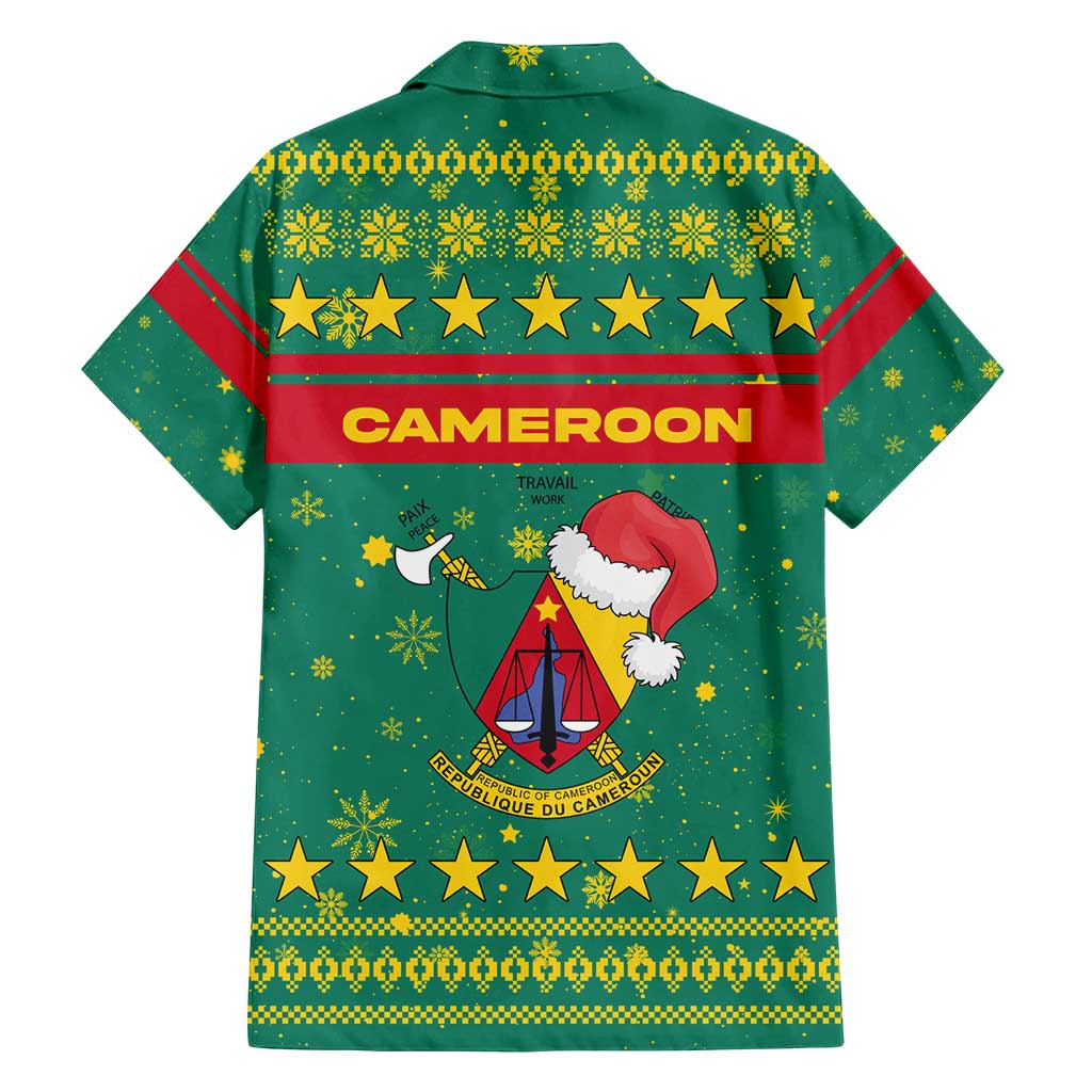 Cameroon Christmas Family Matching Puletasi and Hawaiian Shirt with Green Red Pattern Coat of Arms Santa Hat and Stars Motif - Wonder Print Shop