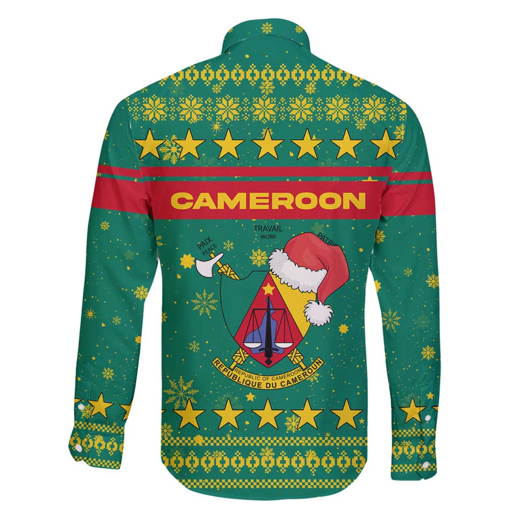 Cameroon Christmas Family Matching Puletasi and Hawaiian Shirt with Green Red Pattern Coat of Arms Santa Hat and Stars Motif - Wonder Print Shop