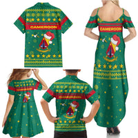 Cameroon Christmas Family Matching Summer Maxi Dress and Hawaiian Shirt with Green Red Pattern Coat of Arms Santa Hat and Stars Motif - Wonder Print Shop