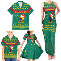 Cameroon Christmas Family Matching Tank Maxi Dress and Hawaiian Shirt with Green Red Pattern Coat of Arms Santa Hat and Stars Motif - Wonder Print Shop