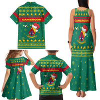 Cameroon Christmas Family Matching Tank Maxi Dress and Hawaiian Shirt with Green Red Pattern Coat of Arms Santa Hat and Stars Motif - Wonder Print Shop