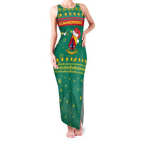 Cameroon Christmas Family Matching Tank Maxi Dress and Hawaiian Shirt with Green Red Pattern Coat of Arms Santa Hat and Stars Motif - Wonder Print Shop