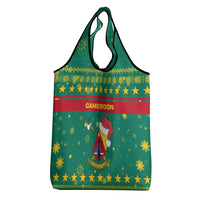 Cameroon Christmas Grocery Bag with Green Red Pattern Coat of Arms Santa Hat and Stars Motif - Wonder Print Shop
