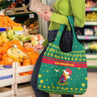 Cameroon Christmas Grocery Bag with Green Red Pattern Coat of Arms Santa Hat and Stars Motif - Wonder Print Shop