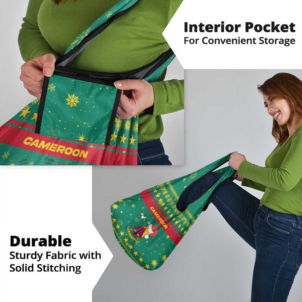 Cameroon Christmas Grocery Bag with Green Red Pattern Coat of Arms Santa Hat and Stars Motif - Wonder Print Shop
