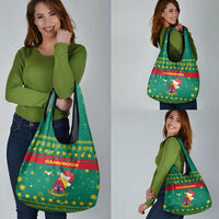 Cameroon Christmas Grocery Bag with Green Red Pattern Coat of Arms Santa Hat and Stars Motif - Wonder Print Shop