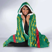 Cameroon Christmas Hooded Blanket with Green Red Pattern Coat of Arms Santa Hat and Stars Motif - Wonder Print Shop
