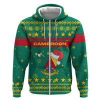 Cameroon Christmas Hoodie with Green Red Pattern Coat of Arms Santa Hat and Stars Motif - Wonder Print Shop