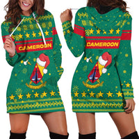Cameroon Christmas Hoodie Dress with Green Red Pattern Coat of Arms Santa Hat and Stars Motif - Wonder Print Shop