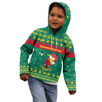 Cameroon Christmas Kid Hoodie with Green Red Pattern Coat of Arms Santa Hat and Stars Motif - Wonder Print Shop